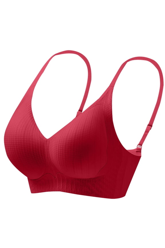 Comfortable Wireless Push Up Bra for Women No Underwire Seamless Bra with Support Full Coverage Bra Padded Bralette Red M