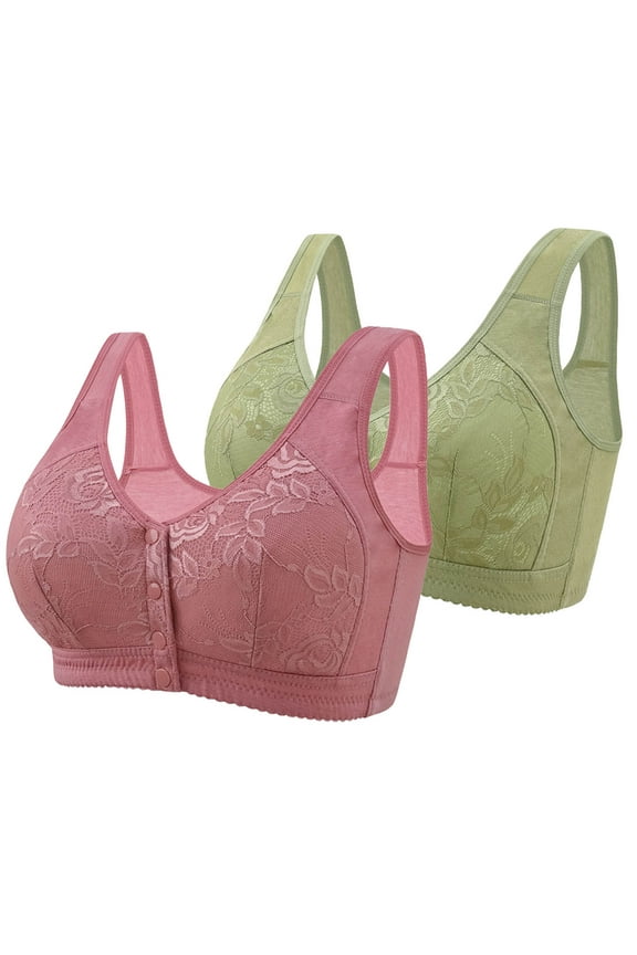 Daisy Bras for Older Women Full Coverage Front Closure Bra Comfortable No Underwire Plus Size Bra 2 Pack