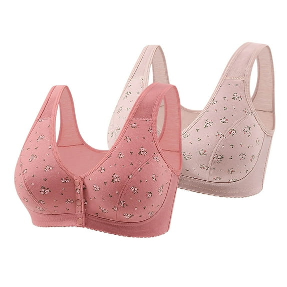Hjlmsx Daisy Bras for Older Women No Underwire Front Closure Comfort Bra Cotton Full Coverage Bra 2 Pack