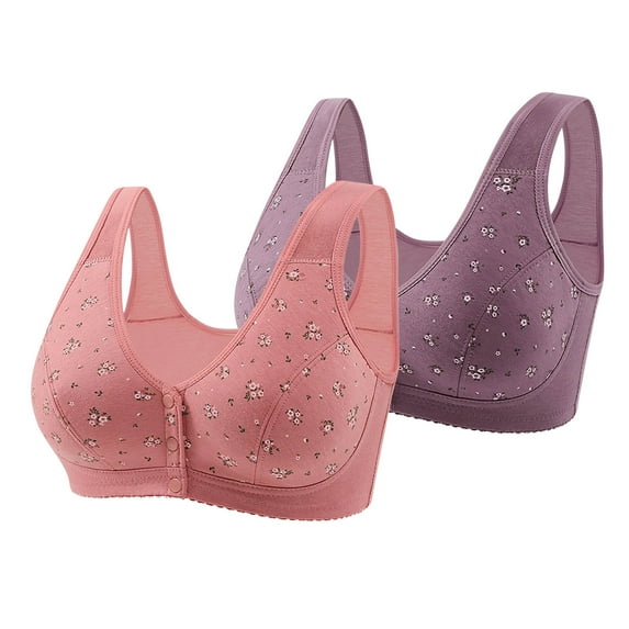 Hjlmsx Daisy Bras for Older Women No Underwire Front Closure Comfort Bra Cotton Full Coverage Bra 2 Pack