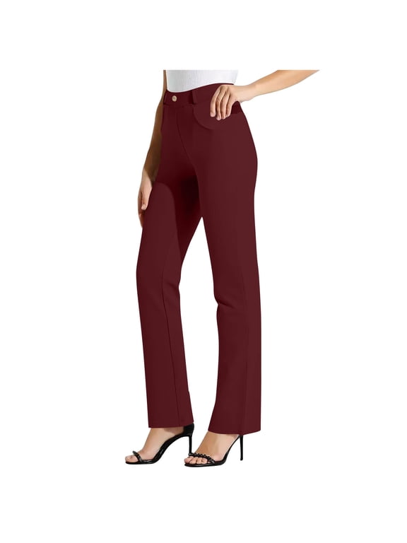Dress Pants for Women Casual Petite Business Work Trousers Button Stretchy Lightweight Pull On Office Slacks with Pockets