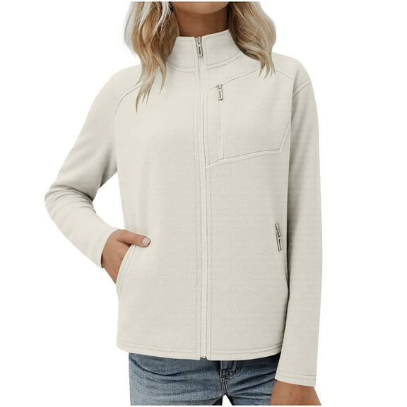 Hjlmsx Fleece Sweatshirt Women Long Sleeve Zip Up Sherpa Jacket Warm Trendy Teddy Fall Winter Warm Coat with Side Pockets White 4XL
