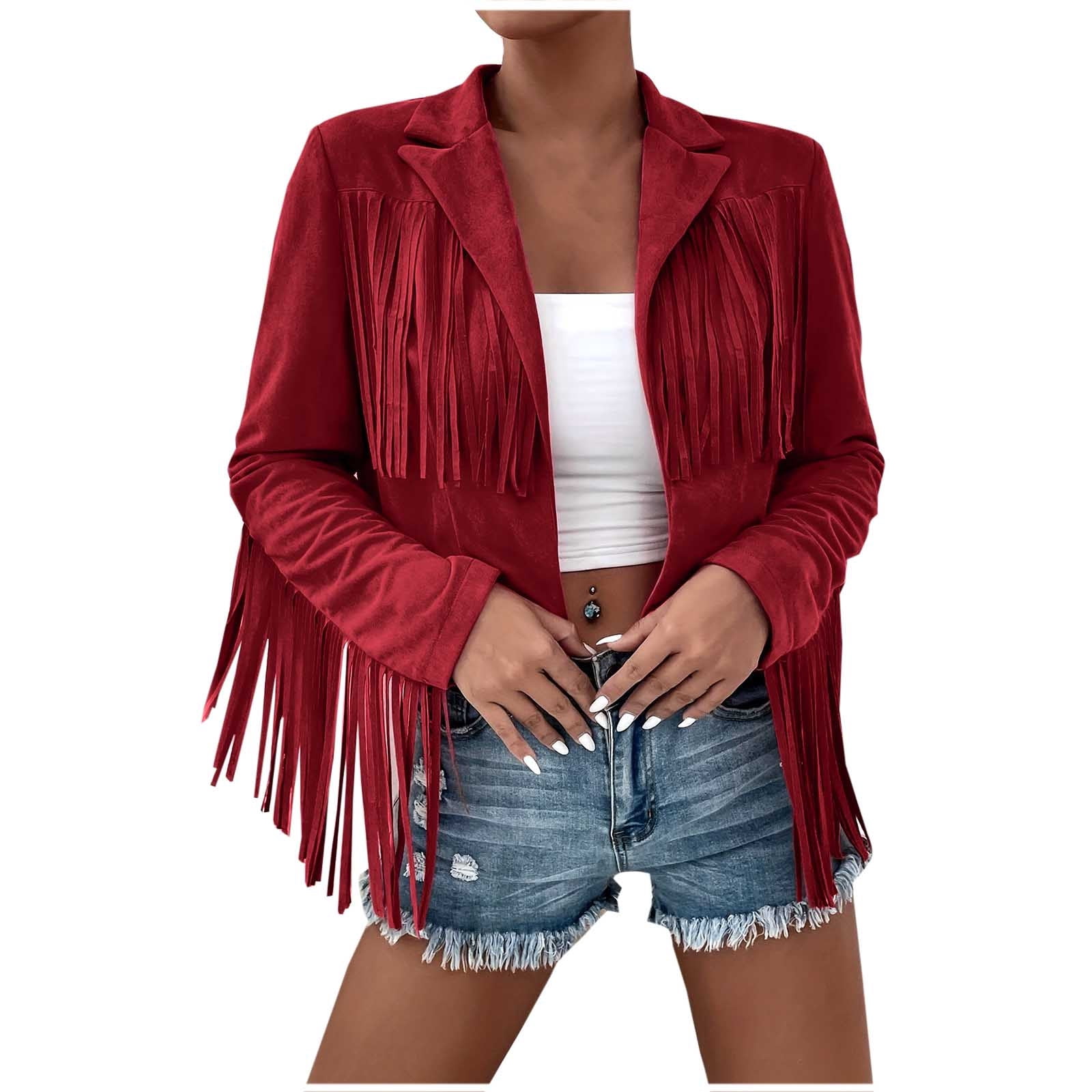 Hjlmsx Fringe Jacket Women Faux Suede Leather Jackets Tassel