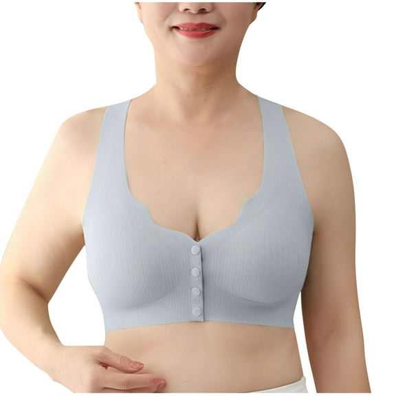 Hjlmsx Front Closure Bras for Women Seamless Wireless Comfort Supportive No Underwire Convenient Mastectomy Bralettes Gray XL