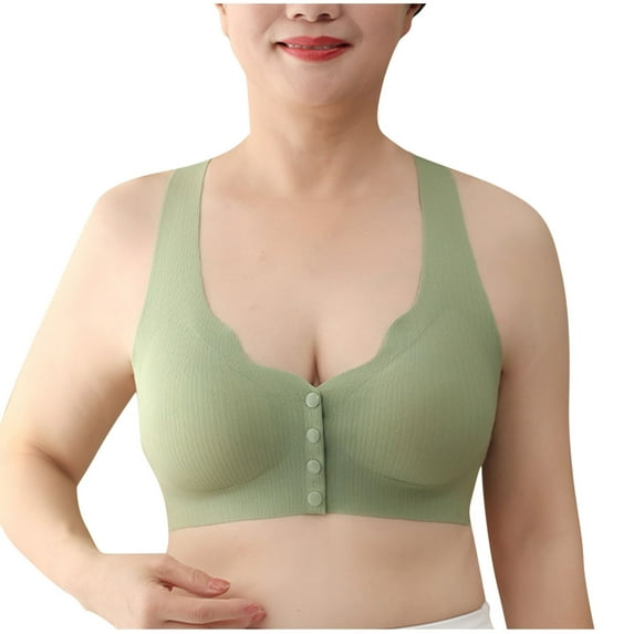 Hjlmsx Front Closure Bras for Women Seamless Wireless Comfort Supportive No Underwire Convenient Mastectomy Bralettes Green 3XL