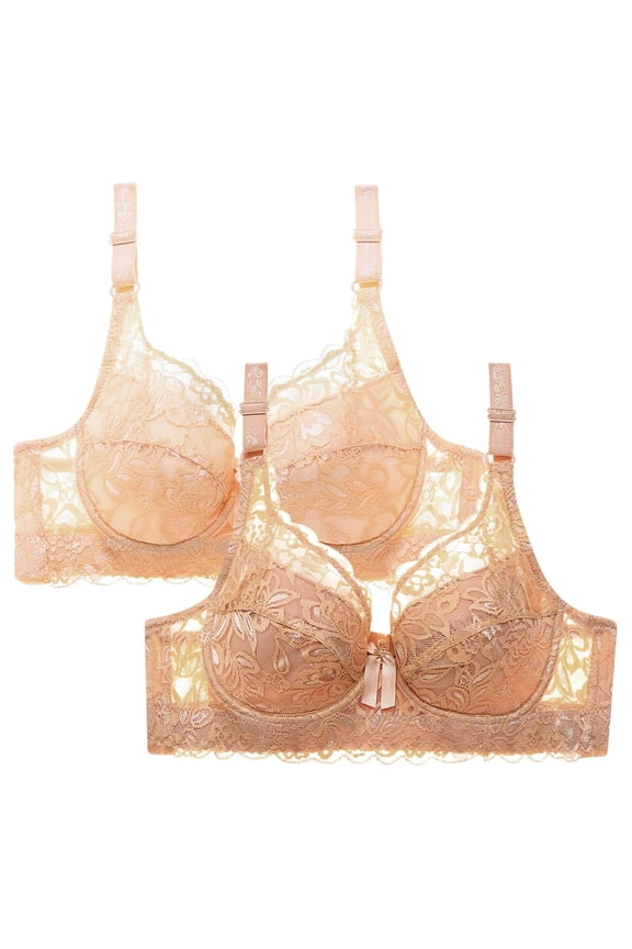 Minimizer Bra for Women Plus Size Bra with Underwire Woman's Full Coverage Lace Bra Unlined Non Padded Bra 2 Packs