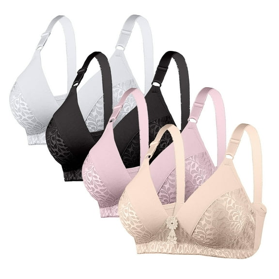 Hjlmsx No Underwire Bras for Women Print Breathable Full Coverage Bra Push Up Bralette Support Comfort Everyday Bra 4 Pack