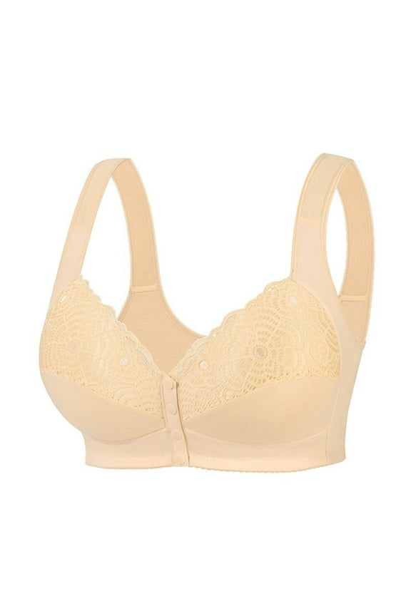 Plus Size Bras for Women Push up Breathable Front Closure Daisy Bras Full Support No Underwire Everyday Bra Beige 34E