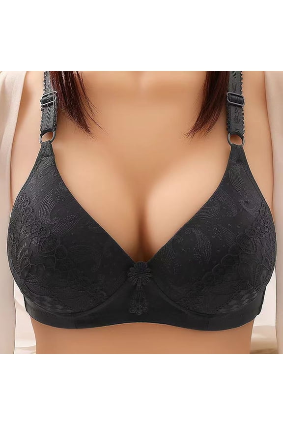 Push Up Bras for Women No Underwire Deep V Neck Comfortable Breathable Bra Full Coverage Padded Bralette Smoothing Underwear Black S