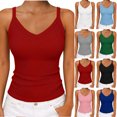 thumbnail image 1 of Hjlmsx Tank Tops for Women V Neck Ribbed Knit Camisole Summer Casual Sleeveless Slim Fitted Basic Cami Shirts Clothes, 1 of 7
