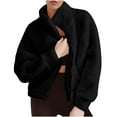 thumbnail image 1 of Hjlmsx Women Fuzzy Fleece Zip Up Jackets Stand Collar Sherpa Coats Fashion Solid Winter Fall Warm Soft Outerwear Black XL, 1 of 9
