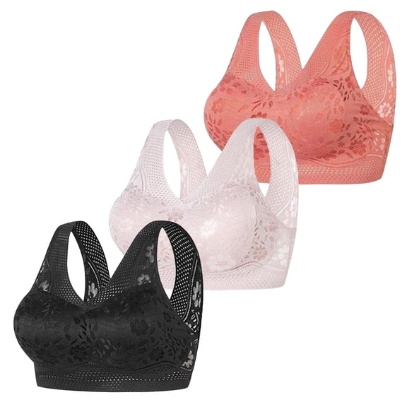 Hjlmsx Women's Anti-Sagging Bra Full Coverage Push Up Bras for Senior Women Breathable Comfortable Everyday Bras 3 Pack