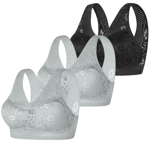Hjlmsx Women's Anti-Sagging Bra Full Coverage Push Up Bras for Senior Women Breathable Comfortable Everyday Bras 3 Pack