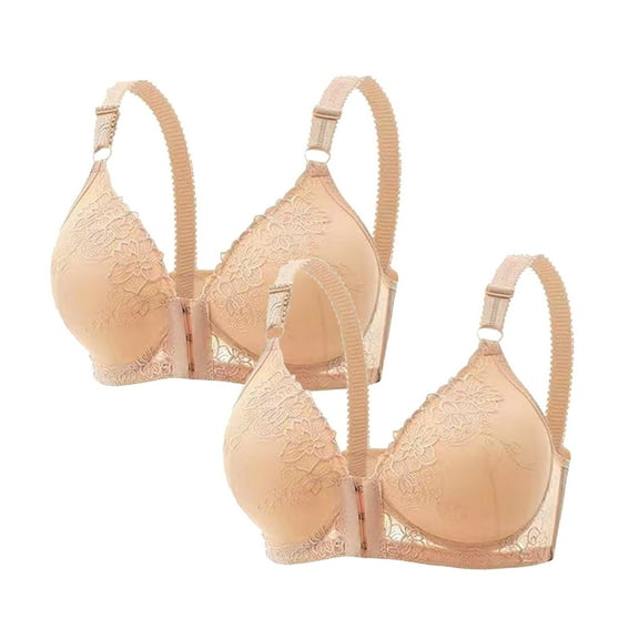 Hjlmsx Women's Front Closure Bra Lace Embroidery No Underwire Bra Full Coverage Push Up Bralette Support Everyday Bra 2 Pack