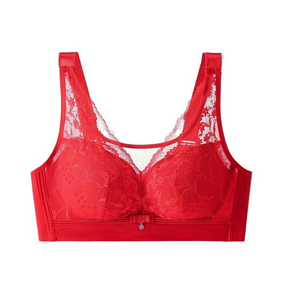 Hjlmsx Women's Lace Mesh Wireless Bra Comfort Full Coverage Wirefree Bra Casual Breathable No Underwire Bralettes Underwear Bras Red L