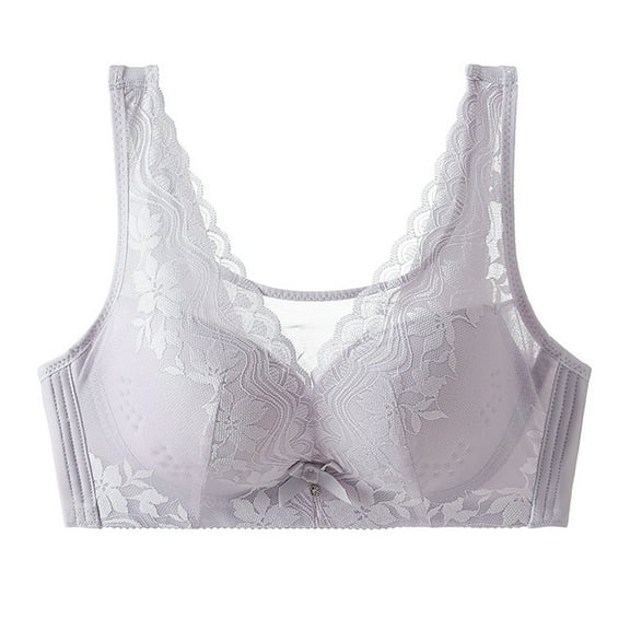 Hjlmsx Women's Lace Mesh Wireless Bra Comfort Full Coverage Wirefree Bra Casual Breathable No Underwire Bralettes Underwear Bras ZC-Purple L