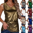 thumbnail image 1 of Hjlmsx Women's Metallic Shiny Tank Tops V Neck Sleeveless Camis Vest Summer Casual Loose Party Going Out T Shirt, 1 of 9