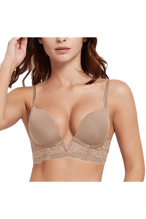 Women's Plunge Deep V Push Up Bras Longline Underwear Lace Underwire Padded Bralette Lift T Shirts Smooth Bras