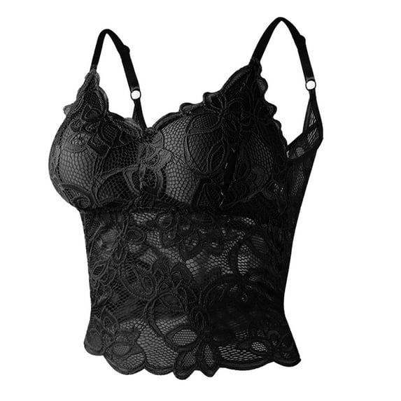 Hjlmsx Women's Sexy Lace Bralette Comfortable Spaghetti Strape Bras Long Line Push Up Bras No Underwire Everyday Bralette with Cross Back ZZ-Black L