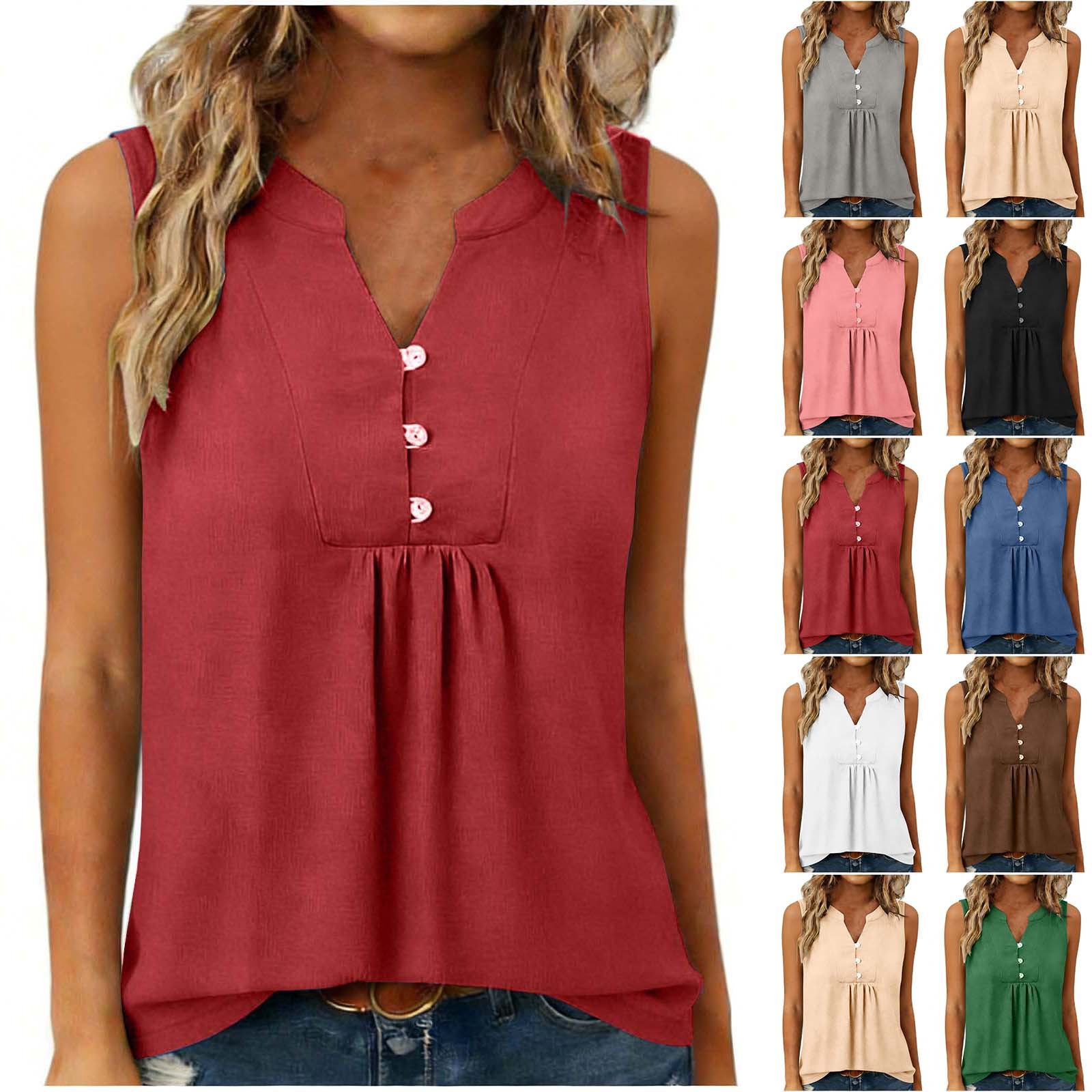 Hjlmsx Women's V Neck Tank Tops Summer Sleeveless Dressy Tunic Blouses Ruffle Button Down Casual Lightweight Vest Shirt