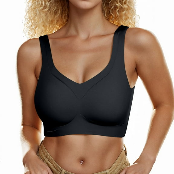 Hjlmsx Women's Wireless No Underwire Bras T Shirt Everyday Bra with Removable Padded Push Up Breathable Seamless Bralettes ZZZ-Black M