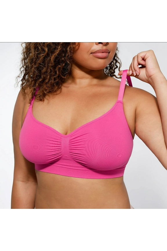 Women's Wireless Sculpt Bra Stretch Comfort Bralettes No Underwire Unlined Cami Bra Seamless Tshirt Bras Sports Bra Hot Pink M