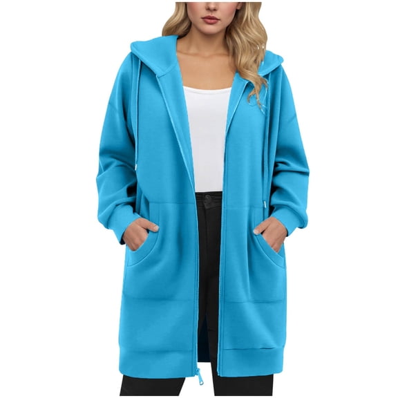 Hjlmsx Women's Zip Up Hoodies Oversized Fleece Drawstring Long Sleeve Sweatshirts Jacket Casual Fall Winter Coat with Pockets Sky Blue S