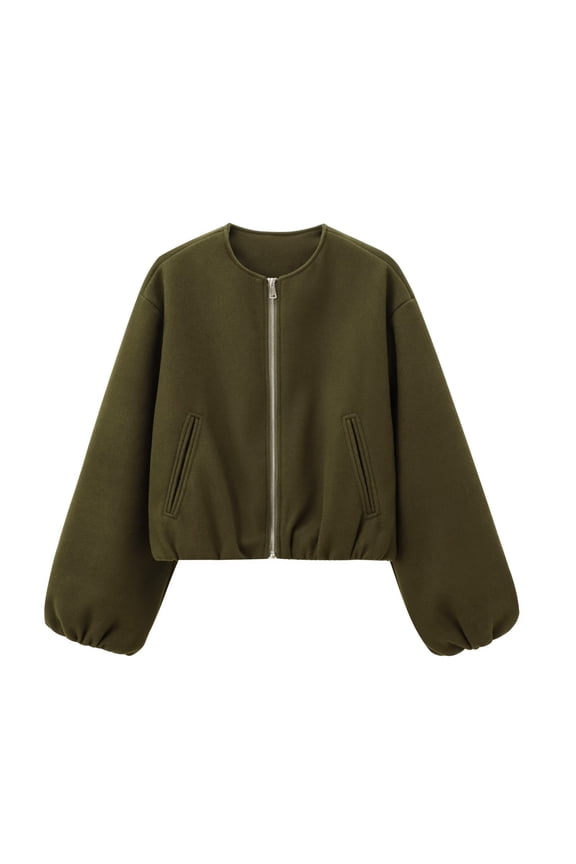 Womens Cropped Bomber Jacket Casual Lightweight Zip Up Varsity Jackets Trendy Fall Winter Coats Outerwear with Pockets Army Green M