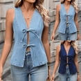 thumbnail image 1 of Hjlmsx Womens Denim Vest V Neck Bow Tie Front Jean Tanks Tops Sleeveless Lightweight Summer Waistcoat Tops, 1 of 8