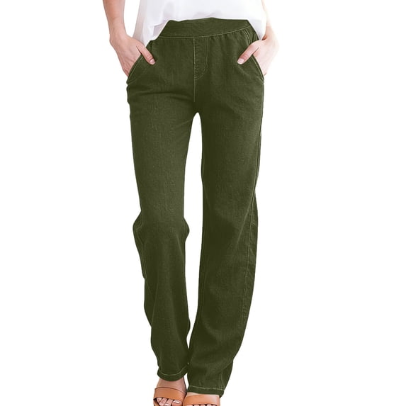Hjlmsx Womens Jeans Pants Drawstring Elastic High Waist Denim Pants Casual Summer Straight Leg Trousers with Pockets