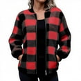 thumbnail image 1 of Hjlmsx Womens Plaid Bomber Jacket Fuzzy Fleece Sherpa Long Sleeve Shacket Jackets Casual Zip Up Winter Coat with Pockets Red XXL, 1 of 6