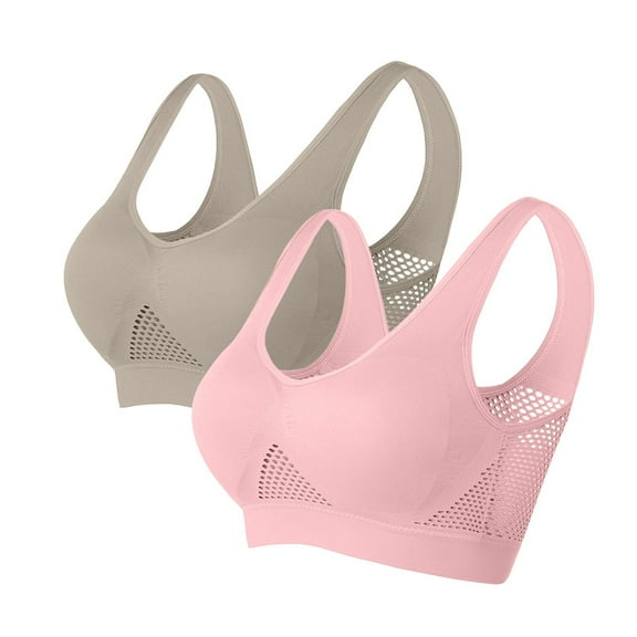 Hjlmsx Womens Sports Bras Multipack, Full Coverage Pushup Breathable Bras Seamless Wireless Yoga Bra with Removable Pads 2 Pack