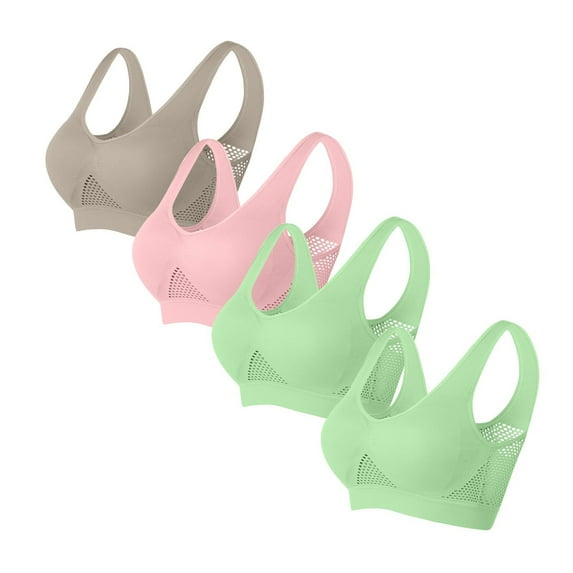 Hjlmsx Womens Sports Bras Multipack, Full Coverage Pushup Breathable Bras Seamless Wireless Yoga Bra with Removable Pads 4 Pack