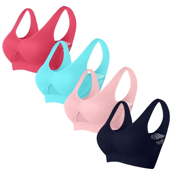 Hjlmsx Womens Sports Bras Multipack, Full Coverage Pushup Breathable Bras Seamless Wireless Yoga Bra with Removable Pads 4 Pack