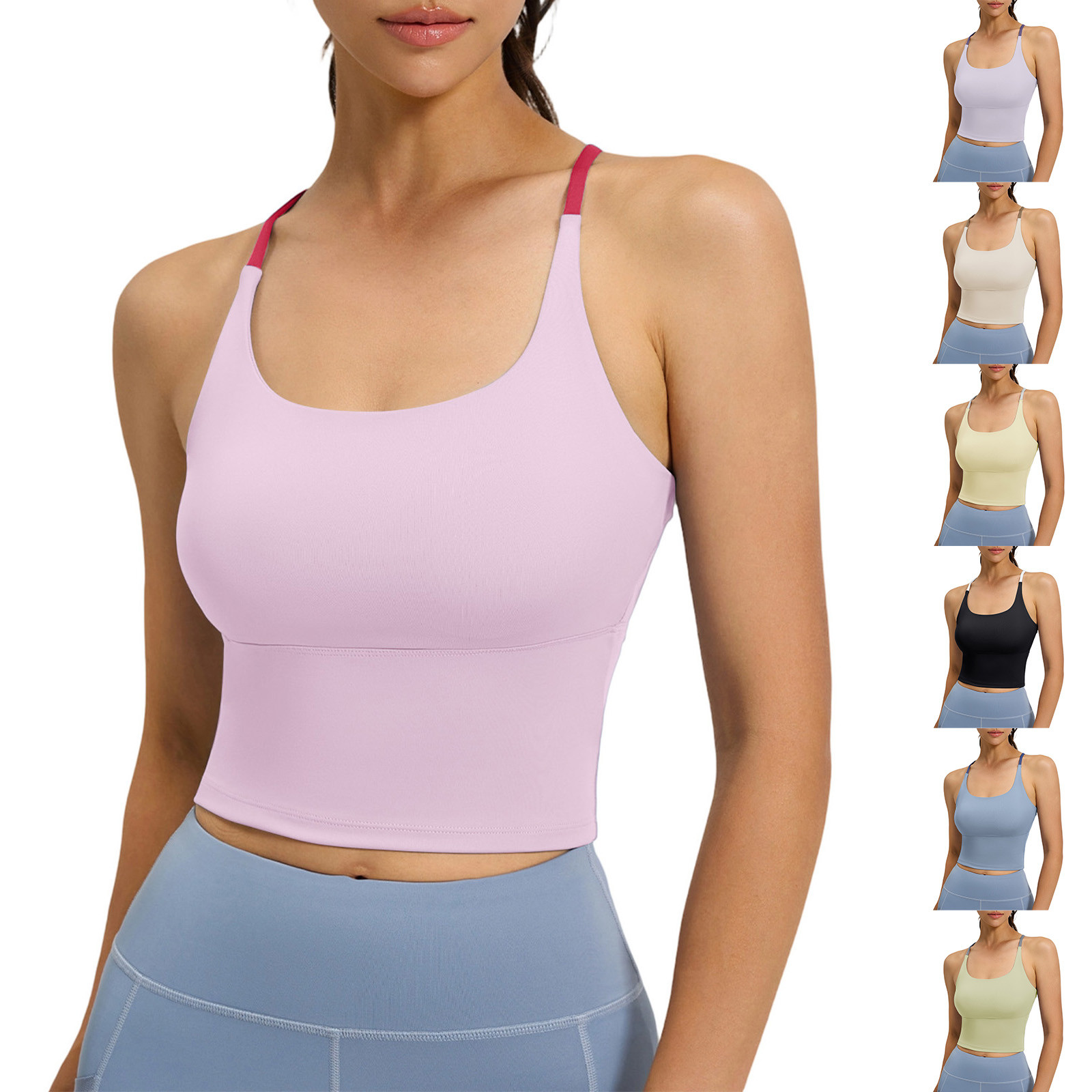 Hjlmsx Workout Tank Top for Womens Sports Bra Summer Scoop Neck Spaghetti Strap Basic Tees Sleeveless Yoga Cami Shirts