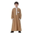 thumbnail image 1 of Hjtefg Arabic Thobe Robe Set - Embroidered Long Sleeve Kaftan for Teen Boys,Traditional National Dress for Children,Jackets for Girls and Boys,Color: Coffee Size: 11-12 Years, 1 of 9