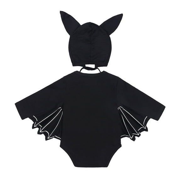 Hjtefg Baby Bat & Pumpkin Romper, My First Halloween Outfit with Matching Hat, Black Long Sleeve Bodysuit, Soft Autumn-Themed Jumpsuit,Color: C8-Black Size: 6-12 Months