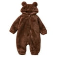 thumbnail image 1 of Hjtefg Baby Bear Ears Romper, Long Sleeve Footed Zipper Jumpsuit with Hood, Warm Soft Thermal-Lined Outfit for Toddlers, Cozy Cartoon Character Design,Color: 1-Brown Size: 0-3 Months, 1 of 8