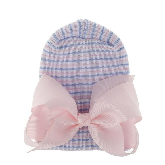 Hjtefg Baby Bow Knot Turban Hat, Toddler Hat Head Wrap Cap, Comfortable Kids' Headwear, Double-Layer Thickened Cap, Bow-Adorned Baby Headwear,Color: Light Blue Size: 0-3 Months
