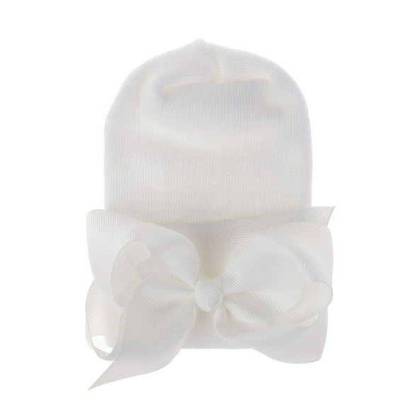 Hjtefg Baby Bow Knot Turban Hat, Toddler Hat Head Wrap Cap, Comfortable Kids' Headwear, Double-Layer Thickened Cap, Bow-Adorned Baby Headwear,Color: White Size: 0-3 Months