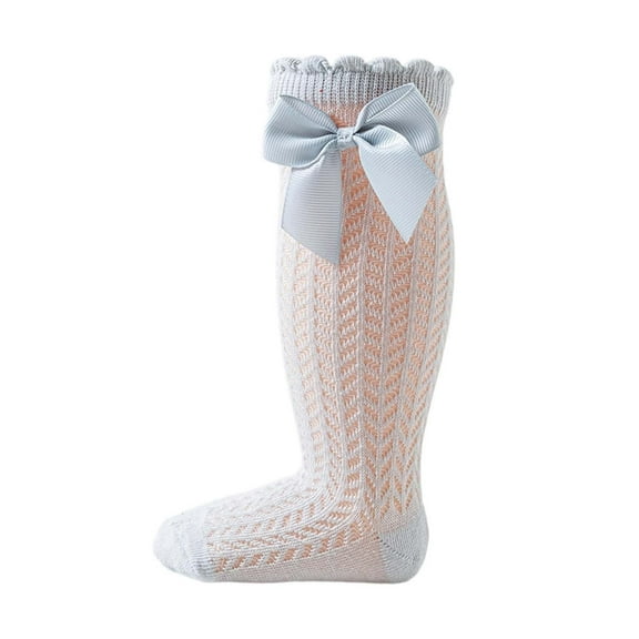 Hjtefg Baby Breathable Socks - Spanish Hollow Knit Design, Mid-Calf Socks with Bow Detail for Toddler Girls & Boys, Lightweight Comfort,Color: Z3-Light Gray Size: 2-4 Years