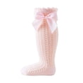 thumbnail image 1 of Hjtefg Baby Breathable Socks - Spanish Hollow Knit Design, Mid-Calf Socks with Bow Detail for Toddler Girls & Boys, Lightweight Comfort,Color: Z3-Pink Size: 0-2 Years, 1 of 4