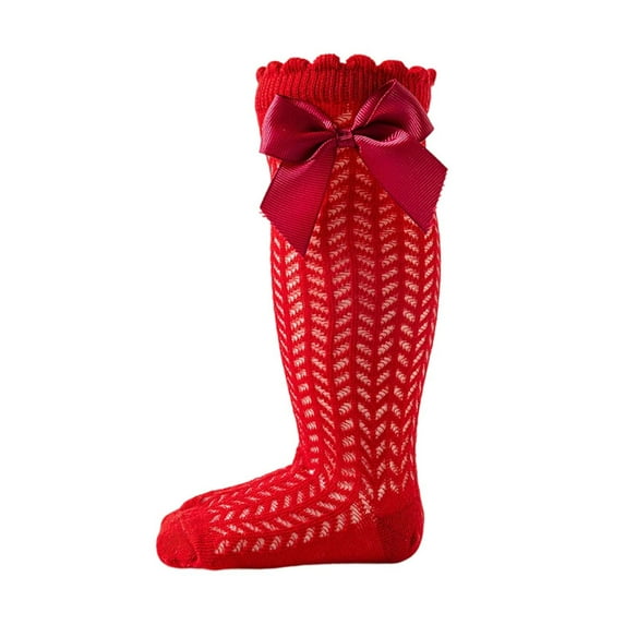 Hjtefg Baby Breathable Socks - Spanish Hollow Knit Design, Mid-Calf Socks with Bow Detail for Toddler Girls & Boys, Lightweight Comfort,Color: Z3-Red Size: 2-4 Years