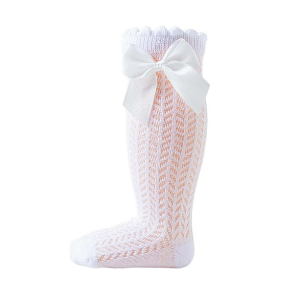 Hjtefg Baby Breathable Socks - Spanish Hollow Knit Design, Mid-Calf Socks with Bow Detail for Toddler Girls & Boys, Lightweight Comfort,Color: Z3-White Size: 0-2 Years