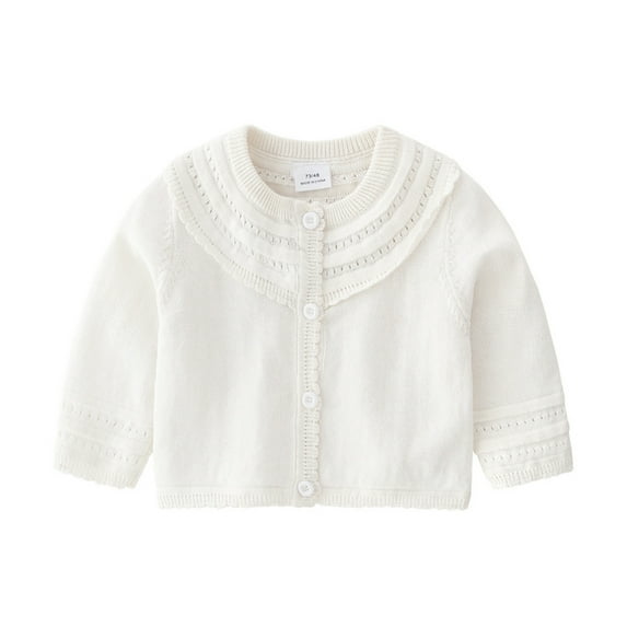 Hjtefg Baby Girls Knit Sweater - Cozy Long Sleeve Cardigan Top, Solid Color Lightweight Open Front Cover for Autumn, Cute Toddler Outerwear,Color: White Size: 2-3 Years