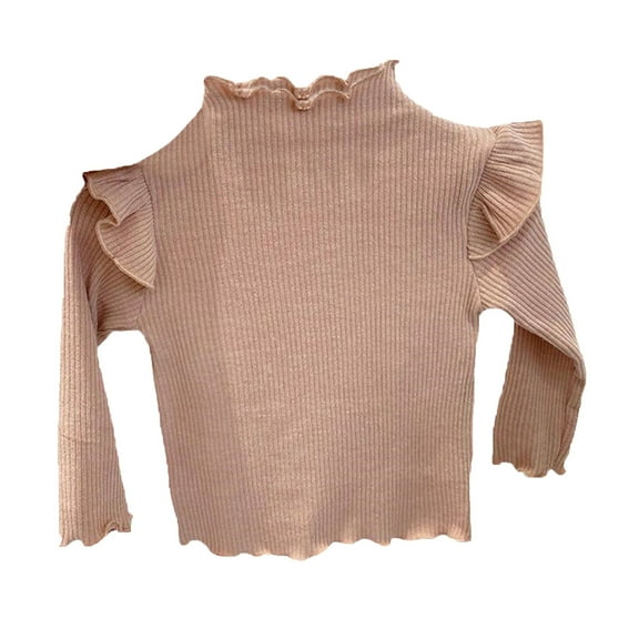 Hjtefg Baby Girls Long Sleeve Blouse - Solid Color Stretchy Knit Top, Soft Breathable Toddler Shirt,Color: Pink Size: 3-4 Years