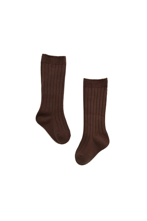 Baby Girls' Ribbed Socks - Spanish Style Stockings, Mid-Calf School Socks with Ruffle Trim for Toddlers,Color: Coffee Size: 1-3 Years