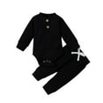 thumbnail image 1 of Hjtefg Baby Girls Winter Thermal Two Piece Set Warm Long Sleeve Romper and Pants Outfit Soft Comfy Quilted Wear for Toddler Cold Weather Daily Clothes,Color: 2-Black Size: 0-3 Months, 1 of 8