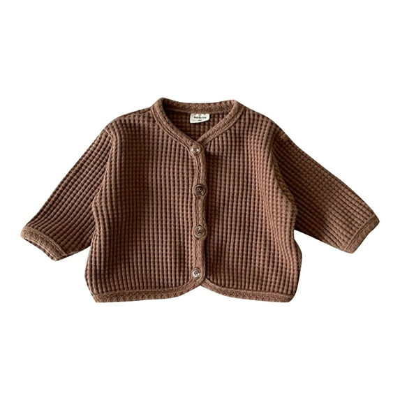 Hjtefg Baby Knit Cardigan - Solid Color Long Sleeve Coat for Newborns,Unisex Fall Winter Outerwear,Korean-Style Top,Jackets for Girls and Boys,Color: Brown Size: 0-6 Months