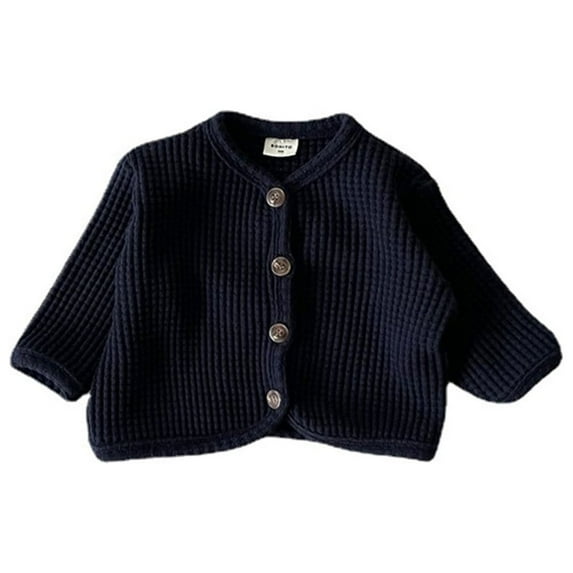 Hjtefg Baby Knit Cardigan - Solid Color Long Sleeve Coat for Newborns,Unisex Fall Winter Outerwear,Korean-Style Top,Jackets for Girls and Boys,Color: Navy Size: 0-6 Months